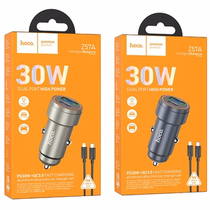 Автомобильное зарядное устройство Hoco USB A + USB C QC3.0 PD 30W + кабель USB C к Lightning Z57A черный