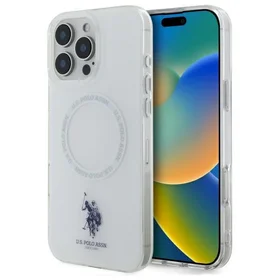 US Polo IML Ring Magnētiskais viedtālruņa apvalks iPhone 16 Pro Max - balta