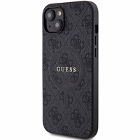 Guess 4G kolekcija ādas metāla logotips Magnētiskais apvalks iPhone 14/15/13 - melns