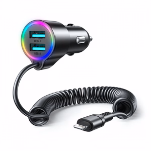Automašīnas lādētājs Joyroom „JR-CL25" melns 17W (2xQC3.0 / ar LED apgaismojumu) + „Lightning" kabelis 150cm