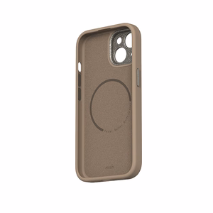 Moshi Napa MagSafe augstākās kvalitātes vegānās ādas vāciņš ierīcei iPhone 15, “Woodsmoke Brown” krāsā
