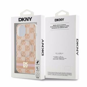 DKNY IML rūtainais mono raksts un drukātas svītras Magnētiskais viedtālruņa apvalks iPhone 15 / 14 / 13 - rozā