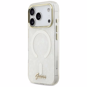 Guess IML Shell Script Metal MagSafe чехол для iPhone 17 Pro Max белый