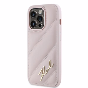 Karl Lagerfeld Diagonal Quilted Script viedtālruņa apvalks iPhone 14 Pro Max - rozā