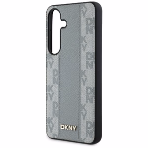DKNY ādas rūtainā raksta magnētiskais viedtālruņa apvalks Samsung Galaxy S25 - pelēcīgi brūns