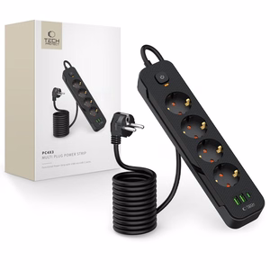TECH-PROTECT PCL4X3 PAGARINĀTĀJS 2 USB & 1 TYPE-C & 4 LIGZDU 200CM MELNS