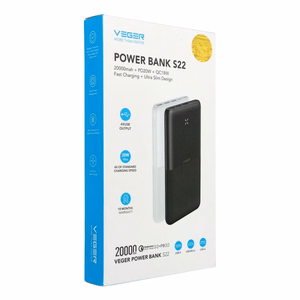 Portatīvais lādētājs VEGER 20000 mAh PD QC3.0 3A 20W S22 (W2060) melns