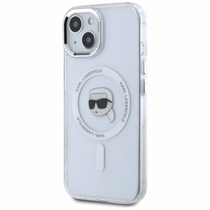 Karl Lagerfeld IML Metāla Karla Galvas Magnētiskais viedtālruņa apvalks iPhone 15 Plus balts