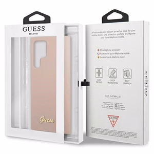 Guess GUHCS23LLSLMGPP S23 Ultra S918 rozā/rozā cietais apvalks Silikona Script Metal Logo