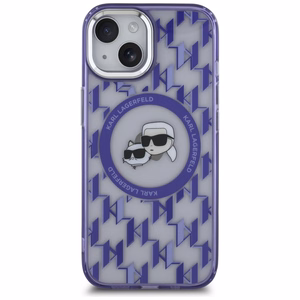 Karl Lagerfeld IML Monogramma Karl & Choupette Head Magnētiskais iPhone 15 viedtālruņa apvalks - violets