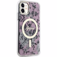 Guess GUHMN61HCFWSP iPhone 11 / Xr 6.1" rozā cietais viedtālruņa apvalks Zieds MagSafe
