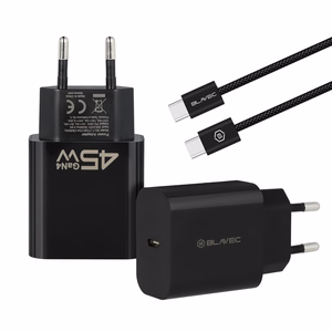 Blavec Sienas lādētājs BC-7 GaN4 - Type C - PD QC 45W 3A ar Type C uz Type C kabeli (TCBC7G4-CB453A+CC) melns