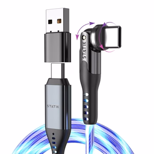 STATIK PowerPivot Pro, spīdošs LED kabelis, USB-C uz USB-C, 1 m, melns
