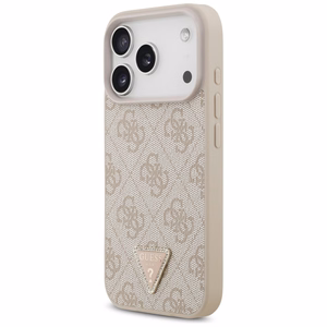 Guess Leather 4G Triangle Strass MagSafe vāciņš iPhone 18 Pro / 17 Pro – rozā