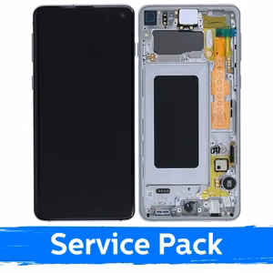 LCD Display Compatible With Samsung G973 S10 With Frame / Prism White / (Service Pack)