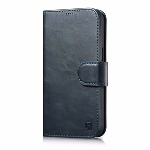 iCarer Eļļas Vaska Maki Apvalks 2in1 Vāks iPhone 14 Pro Anti-RFID Ādas Atverams Apvalks Zils (WMI14220722-BU)