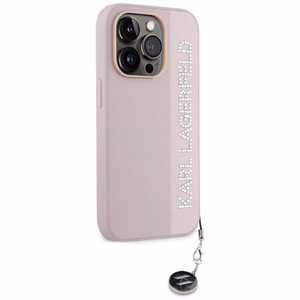 Karl Lagerfeld Saffiano ar rhinestones un šarma viedtālruņa apvalks iPhone 15 Pro Max - rozā