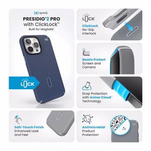 Speck Presidio2 Pro vāciņš ar MagSafe un ClickLock iPhone 16 Pro Max tālrunim, Coastal Blue/Dust Grey