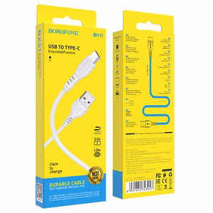 Borofone kabelis BX51 Triumph USB uz Type C 3A 1 metrs balts