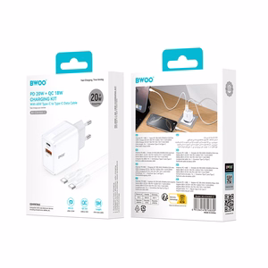 BWOO sienas lādētājs CDA182 QC 38W 1x USB-A + 1x USB-C ar USB-C kabeli 1 m melns