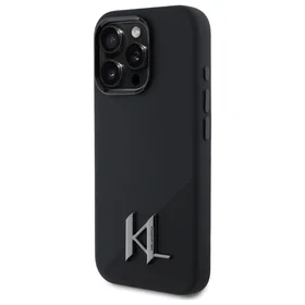 Karl Lagerfeld Silicone Shadow Metal Initial Magnētiskais iPhone 16 Pro viedtālruņa apvalks - melns