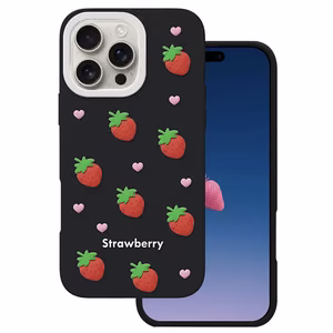 Zemeņu maciņš iPhone 16 Pro Max 6,9" melns