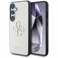 Guess Grained Big 4G Logo Small Classic Logo viedtālruņa apvalks Samsung Galaxy S25 bēšs