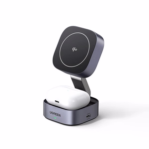 Ugreen W702 3in1 indukcijas lādētājs ar MagSafe / Qi2 un USB-C telefonam / austiņām melns
