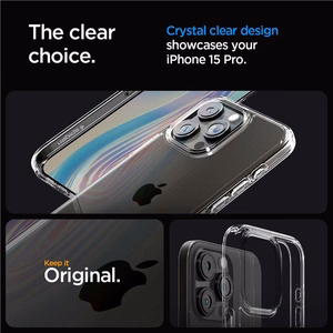 Spigen Crystal Hybrid viedtālruņa apvalks iPhone 15 Pro - caurspīdīgs