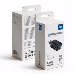 Blue Star Nano GaN VT-335 tālruņa lādētājs, 2 × USB-C + USB-A, QC4.0, PD, 3 A, 65 W, melns