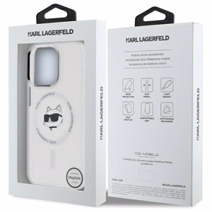 Karl Lagerfeld IML Metāla Choupette galva MagSafe apvalks iPhone 14 Pro - balts