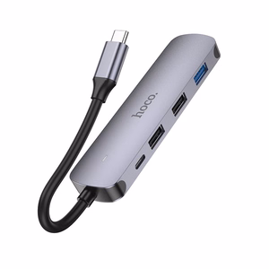 Adapteris Hoco HB27 Type-C Multi-Function Converter HDMI+USB3.0+USB2.0*2+PD pelēks