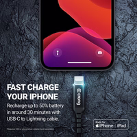 Crong Armor Link - USB-C Lightning Fast Charging MFi kabelis 150cm (melns)