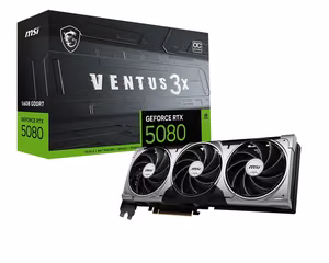 MSI GeForce RTX 5080 16G Ventus 3X OC videokarte (RTX_5080_16G_VENTUS_3X_OC_BLACK) ar 16 GB atmiņu, melna