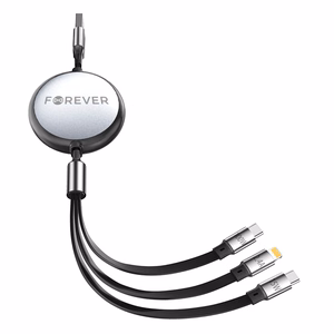 Forever 3in1 kabelis USB - Lightning + 2x USB-C 1,2 m 100W melns