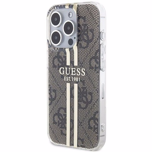 Guess IML 4G Gold Stripe viedtālruņa apvalks iPhone 15 Pro - brūns