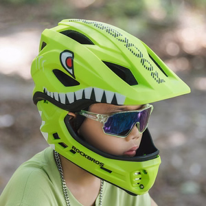 Rockbros TT-32003 haizivs dizaina bērnu velo ķivere ar noņemamu žokļa aizsargu, izmērs S (48-52) - zaļa