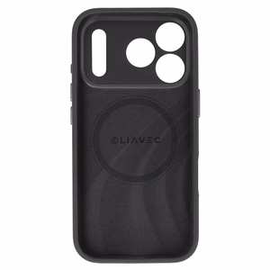 Liavec Silk Shield maciņš ar metāla kameras rāmi priekš Iphone 17 Pro Max melns
