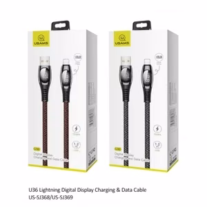 USB kabelis USAMS SJ368 - U36 sarkans Lightning 120cm (ciparu uzlādes displejs)