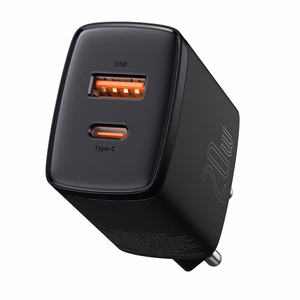 Baseus kompaktais lādētājs USB / USB Type-C 20W 3A Power Delivery Quick Charge 3.0 melns (CCXJ-B01)