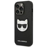 Karl Lagerfeld Saffiano Choupette Head Patch viedtālruņa apvalks iPhone 14 Pro Max - melns