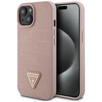 Guess GUHCP15SPCRTHCP iPhone 15 6.1" rozā/rozā cietais apvalks Croco Triangle Metal Logo