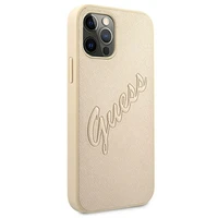Guess GUHCP12MRSAVSLG iPhone 12/12 Pro 6.1 kietais apvalks viedtālrunim Saffiano Vintage Script zelta krāsas