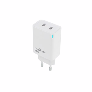 Maxlife MXTC-09-45CC GaN PD QC lādētājs 2x USB-C 45W balts