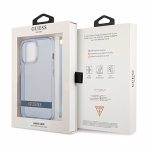 Guess GUHCP13LHTSGSB iPhone 13 Pro / 13 6.1 viedtālruņa apvalks, zils, ciets, daļēji caurspīdīgs ar siksniņu