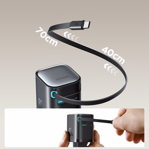 Joyroom JR-TCL02 65W USB-A USB-C GaN lādētājs ar iebūvētu USB-C kabeli - melns