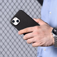 iCarer Litchi Premium ādas apvalks iPhone 14 Magnētiskais ādas apvalks ar MagSafe Melns (WMI14220709-BK)