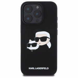 Karl Lagerfeld silikona magnētiskais viedtālruņa apvalks iPhone 16 Pro ar galvu attēliem - melns
