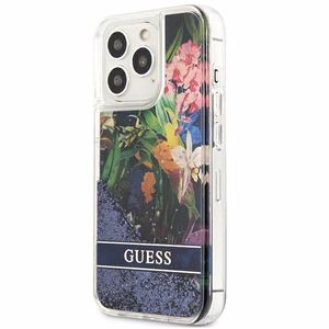 Guess GUHCP13LLFLSB iPhone 13 Pro / 13 6.1" синий/синий жёсткий чехол Flower Liquid Glitter