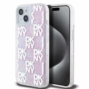 DKNY šķidrā spīduma vairāku logotipu viedtālruņa apvalks iPhone 15 / 14 / 13 - rozā